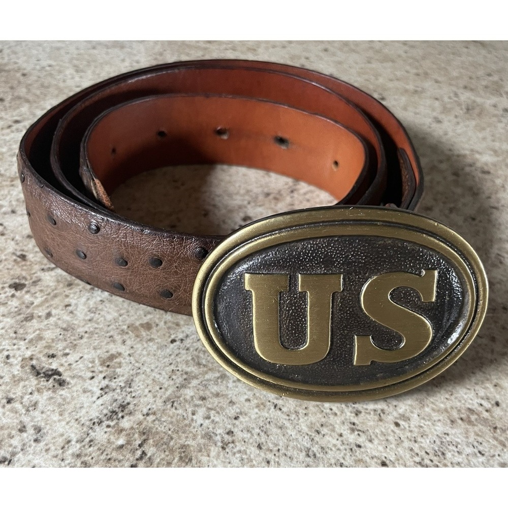 VTG James Reid Ostrich Leather Belt Western Style‎ Brown US Metal Buckle Sz 36